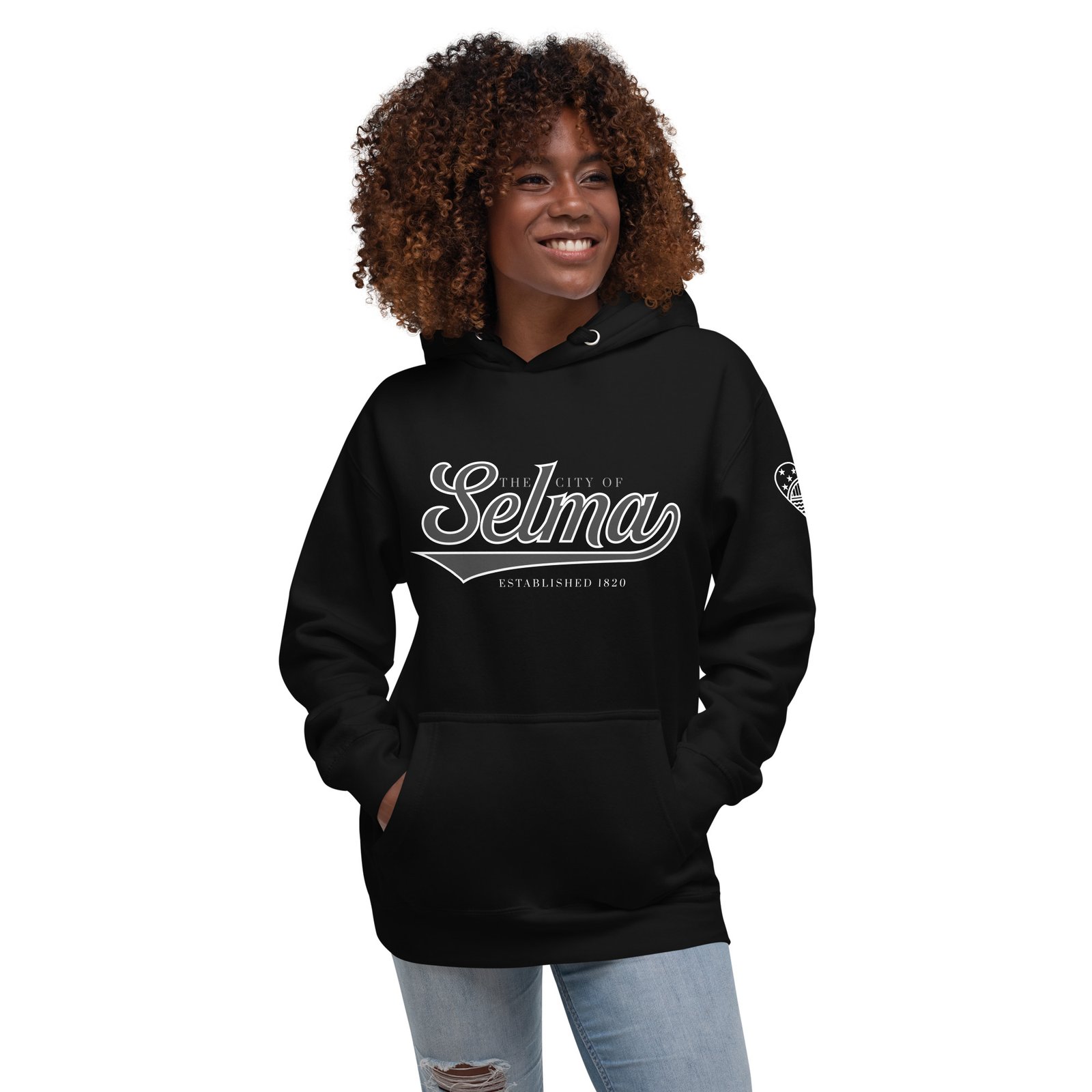 black script unisex hoodie | selma love black script unisex hoodie | selma love